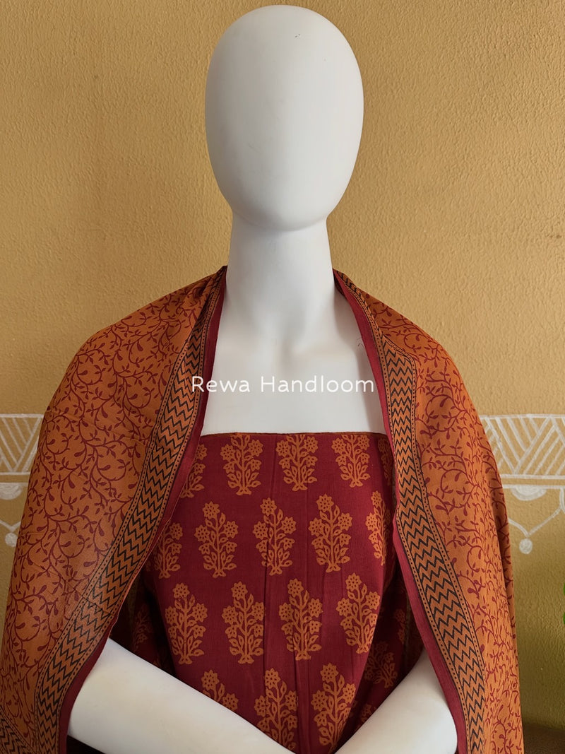 Maroon-Orange Bagh Print Cotton Suit BGCSJ014