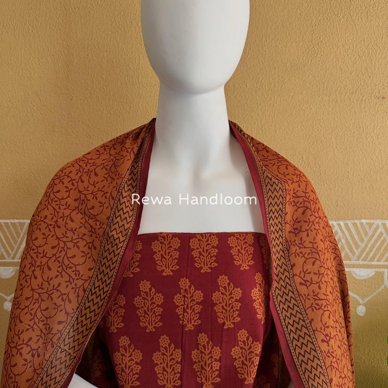 Maroon-Orange Bagh Print Cotton Suit BGCSJ014