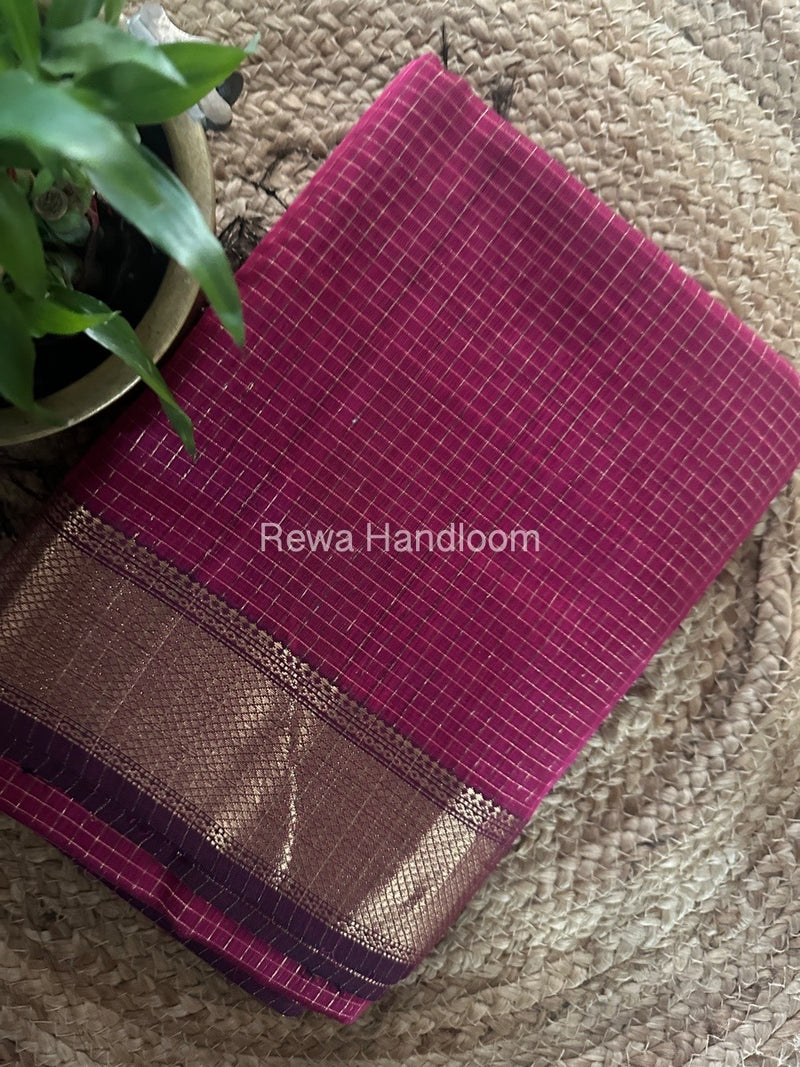 Maheshwari Magenta Zari Checks Saree ZCHX319