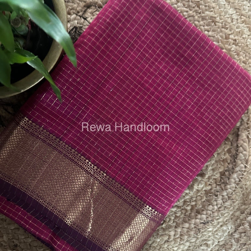 Maheshwari Magenta Zari Checks Saree ZCHX319