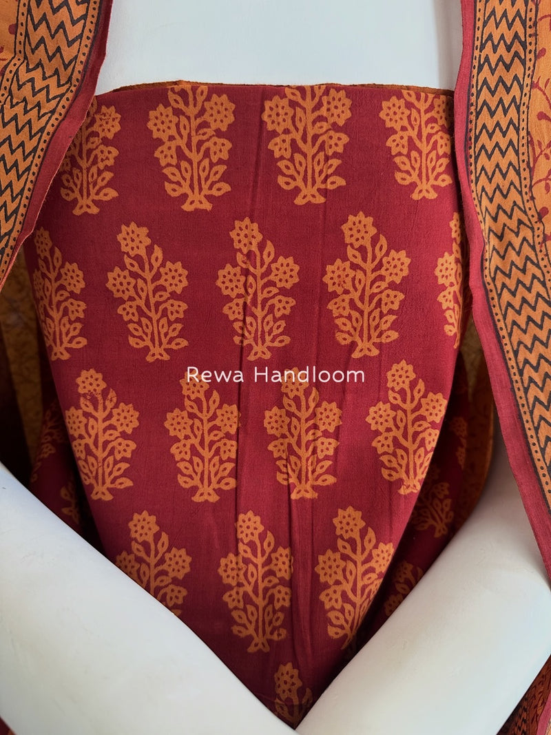 Maroon-Orange Bagh Print Cotton Suit BGCSJ014