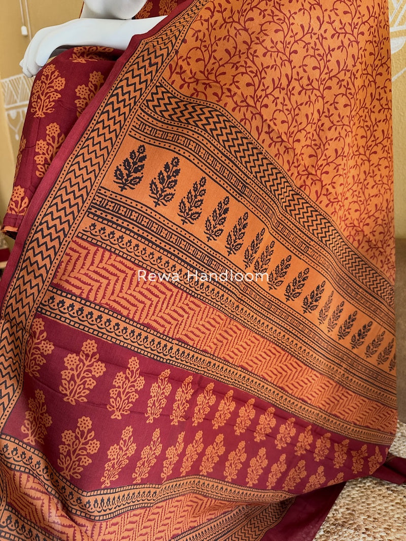 Maroon-Orange Bagh Print Cotton Suit BGCSJ014