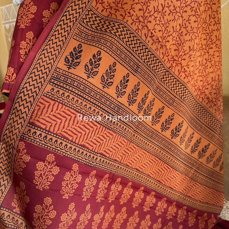 Maroon-Orange Bagh Print Cotton Suit BGCSJ014