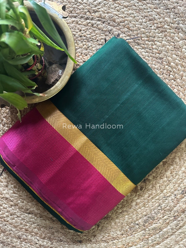Bottle Green Ganga Jamuna Maheshwari Saree GJ0119