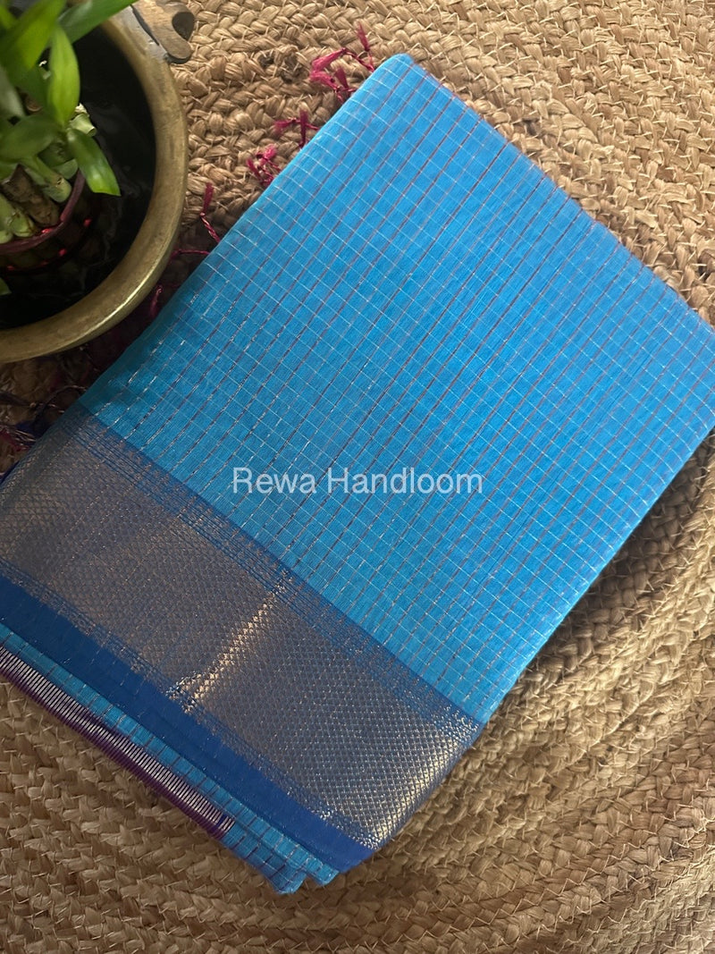 Maheshwari Sky Blue Zari Checks Saree ZCHX322