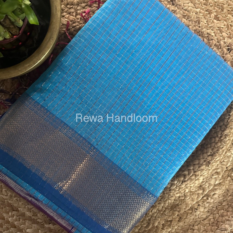 Maheshwari Sky Blue Zari Checks Saree ZCHX322