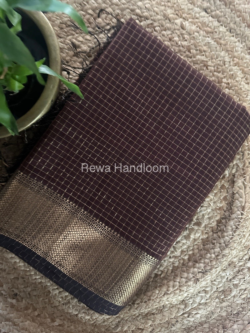 Maheshwari Brown Zari Checks Saree ZCHX323