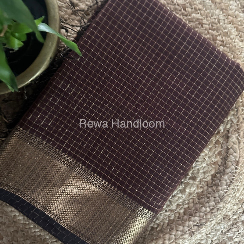Maheshwari Brown Zari Checks Saree ZCHX323