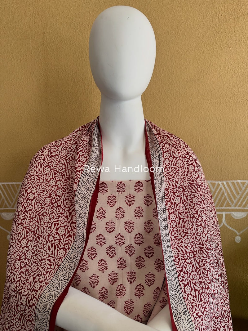 White-Maroon Bagh Print Cotton Suit BGCSJ011