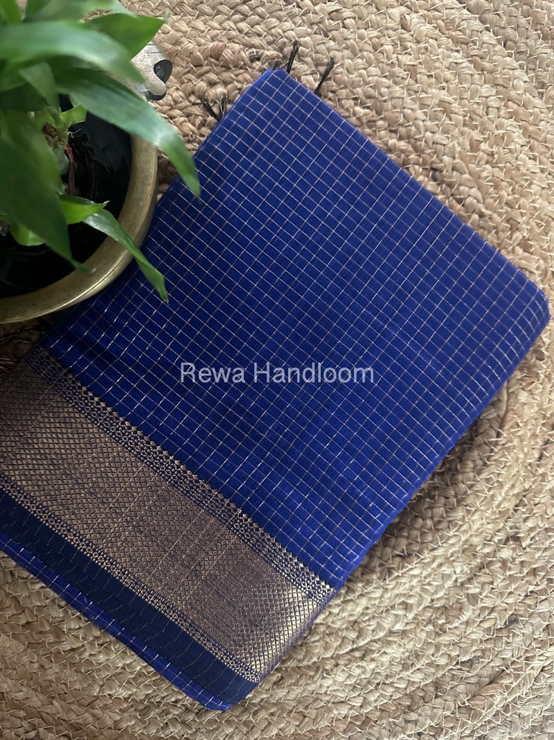 Maheshwari Blue Zari Checks Saree ZCHX278