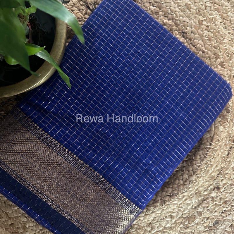 Maheshwari Blue Zari Checks Saree ZCHX278