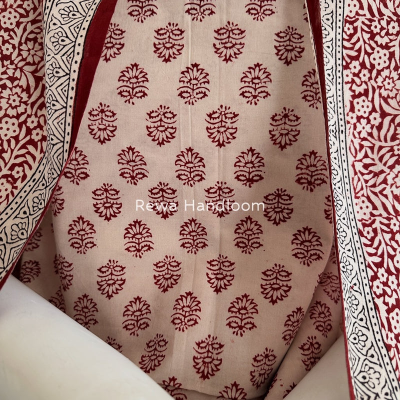 White-Maroon Bagh Print Cotton Suit BGCSJ011