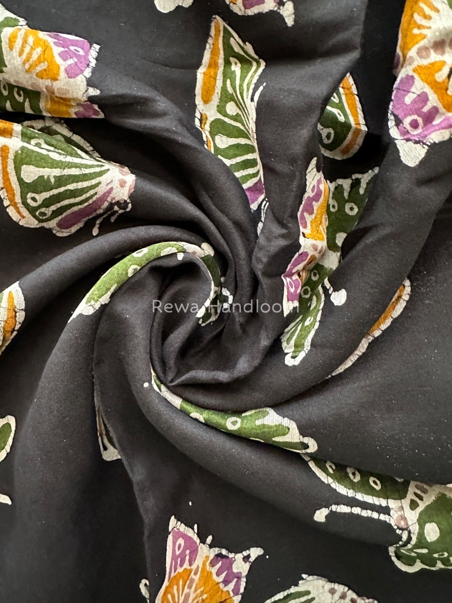 Maheshwari Black Batik Indonesian Print Saree IBS044