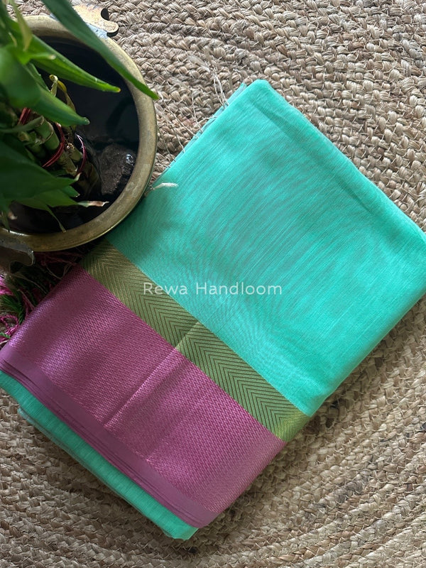 Light Aqua Green Ganga Jamuna Maheshwari Saree GJ0122