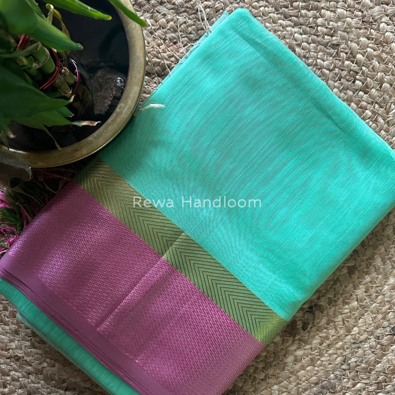 Light Aqua Green Ganga Jamuna Maheshwari Saree GJ0122