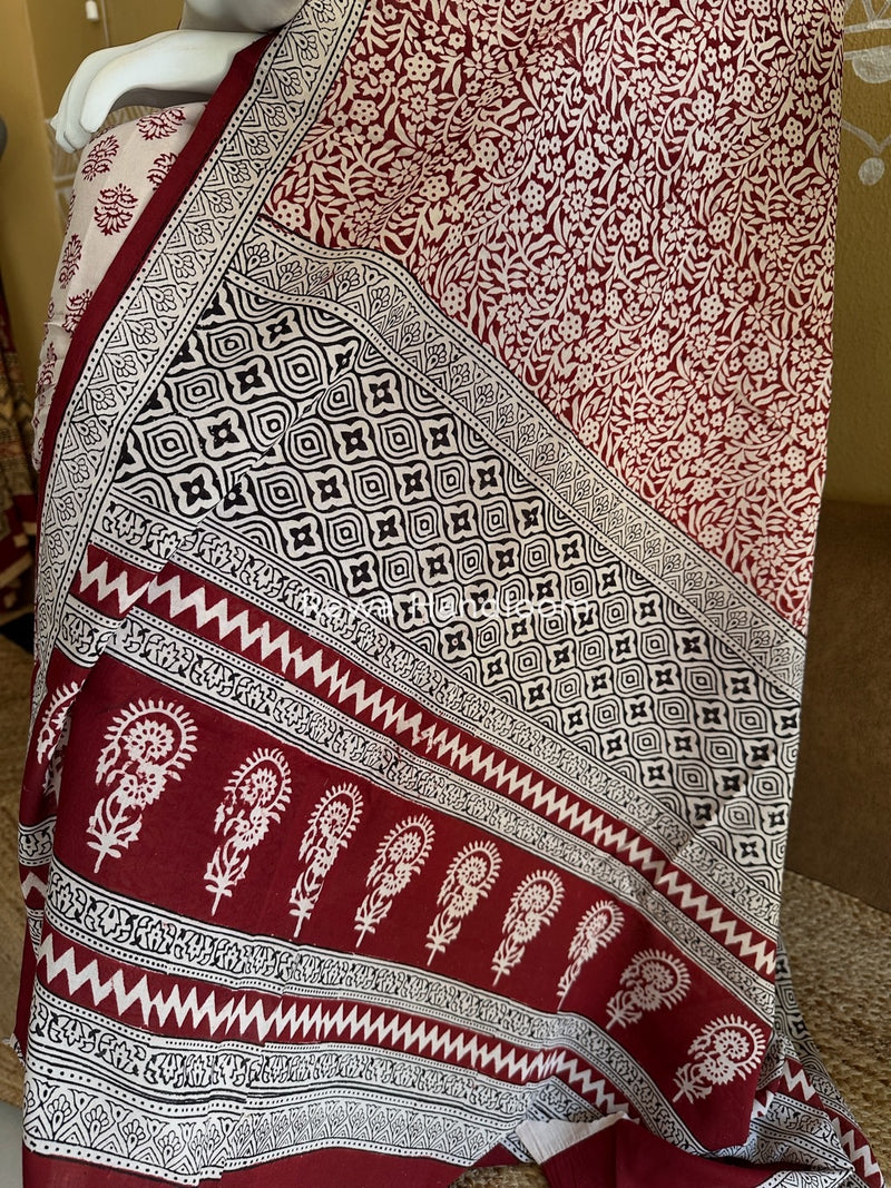 White-Maroon Bagh Print Cotton Suit BGCSJ011