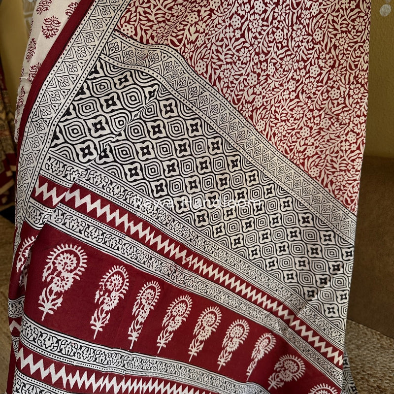 White-Maroon Bagh Print Cotton Suit BGCSJ011