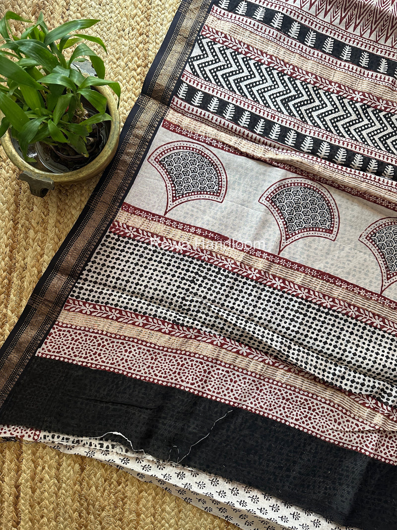 Maheshwari White Bagh Print Small Border Saree MTBS174