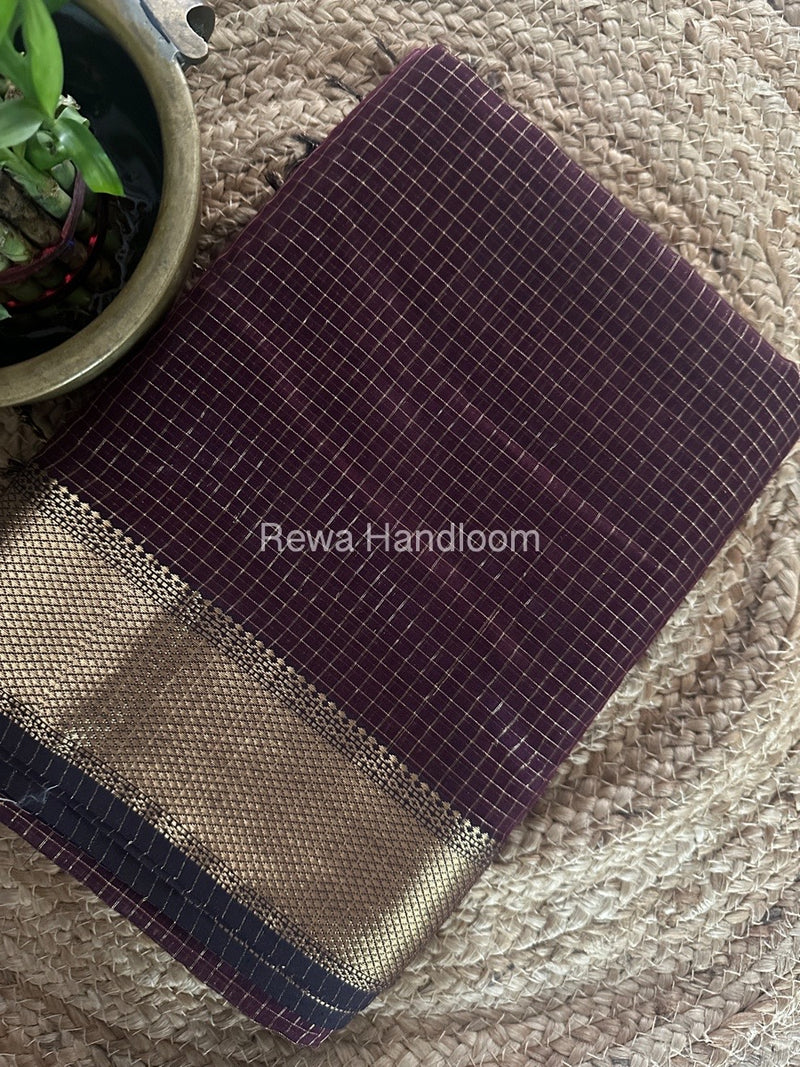 Maheshwari Wine Zari Checks Saree ZCHX277
