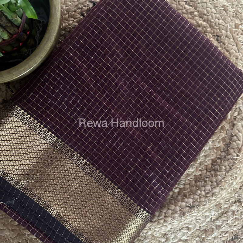 Maheshwari Wine Zari Checks Saree ZCHX277