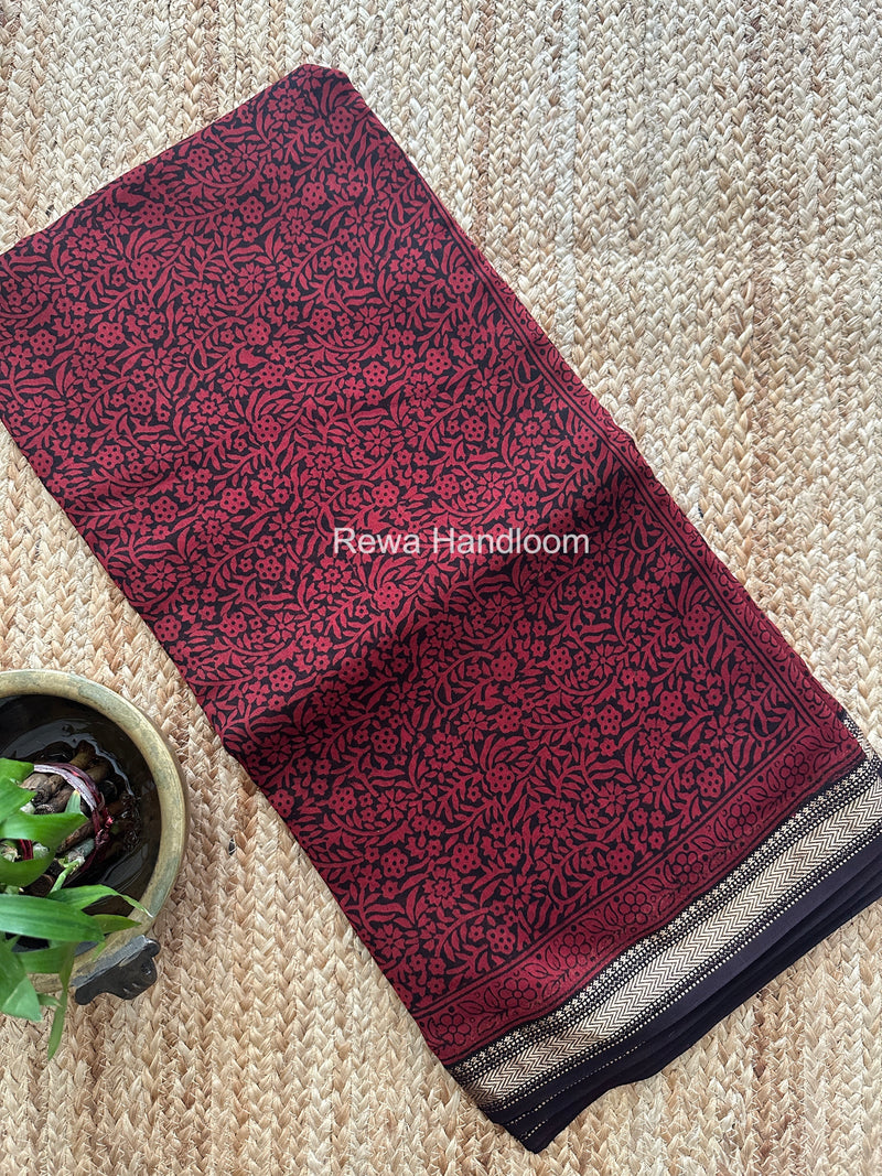 Maheshwari Maroon Bagh Print Small Border Saree MTBS162