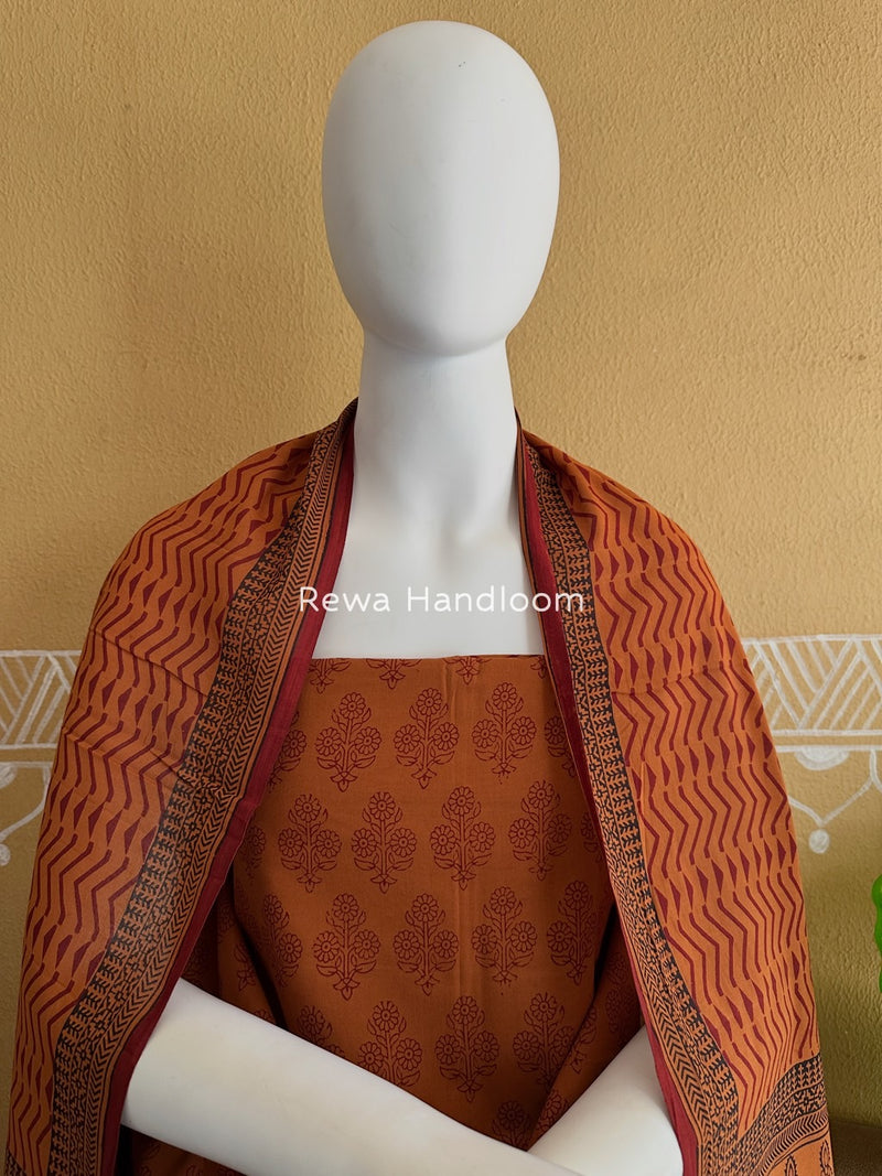 Rust Orange-Maroon Bagh Print Cotton Suit BGCSJ08