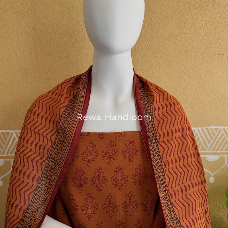 Rust Orange-Maroon Bagh Print Cotton Suit BGCSJ08