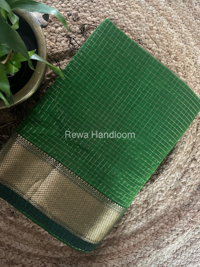 Maheshwari Mehendi Green Zari Checks Saree ZCHX276