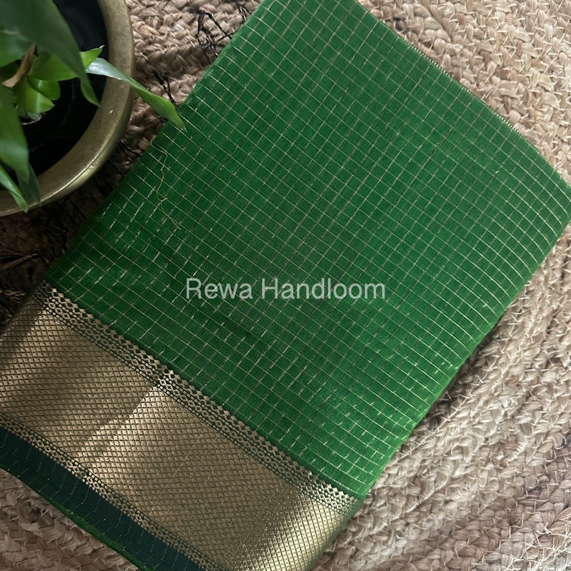 Maheshwari Mehendi Green Zari Checks Saree ZCHX276