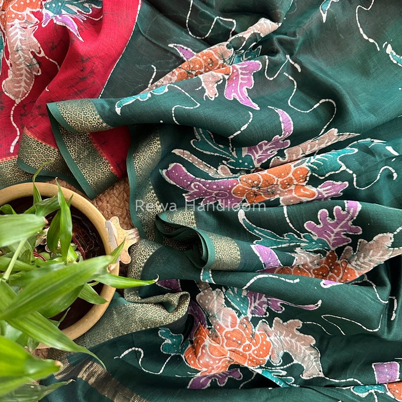 Maheshwari Red Batik Indonesian Print Saree IBS01