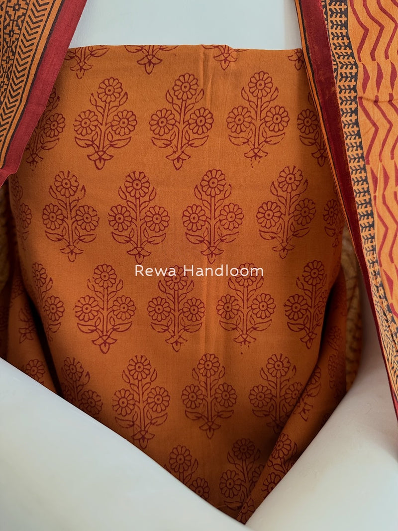 Rust Orange-Maroon Bagh Print Cotton Suit BGCSJ08