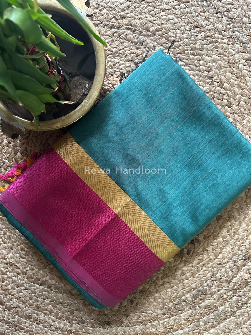 Turquoise Green Ganga Jamuna Maheshwari Saree GJ0124