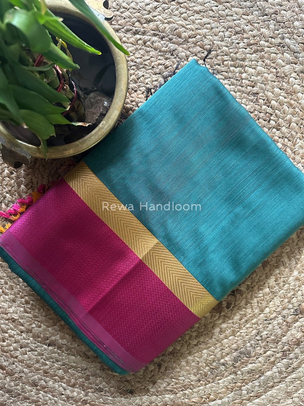 Turquoise Green Ganga Jamuna Maheshwari Saree GJ0124