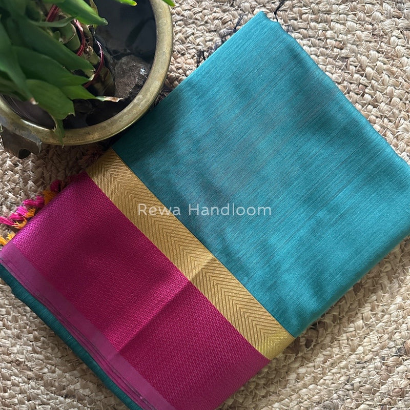 Turquoise Green Ganga Jamuna Maheshwari Saree GJ0124