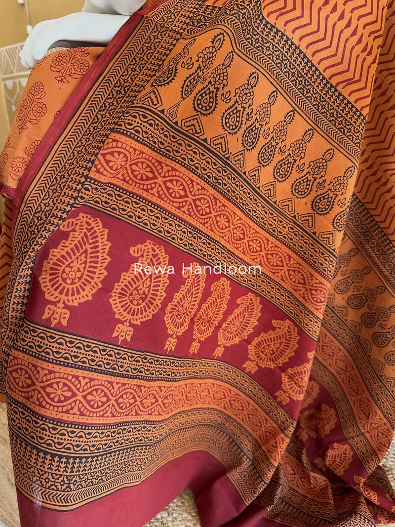 Rust Orange-Maroon Bagh Print Cotton Suit BGCSJ08