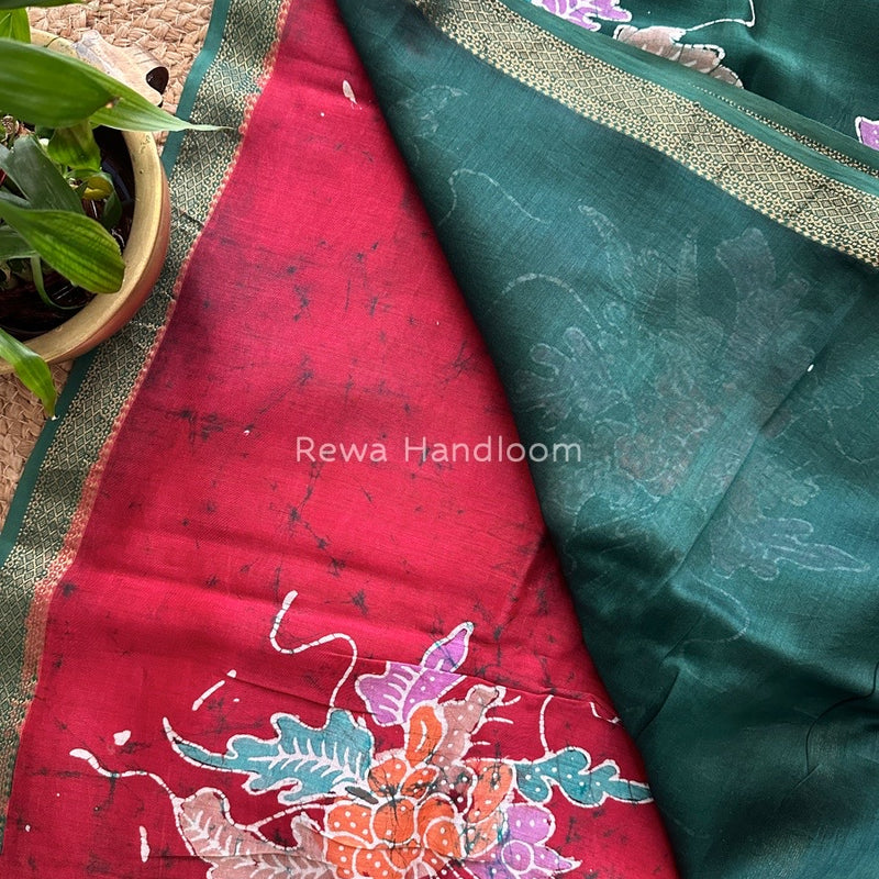 Maheshwari Red Batik Indonesian Print Saree IBS01