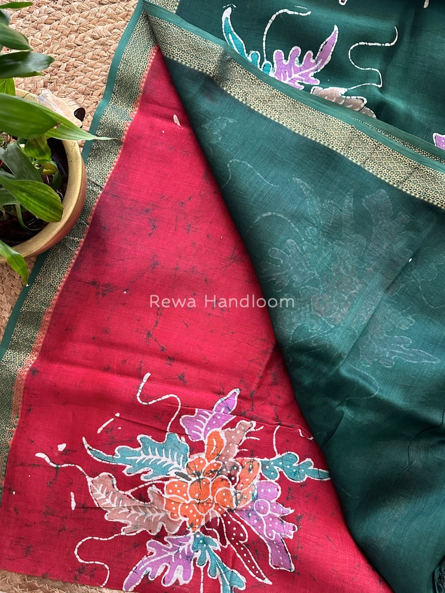 Maheshwari Red Batik Indonesian Print Saree IBS01