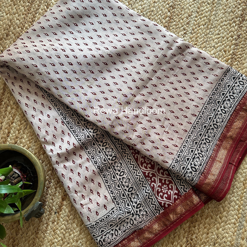 Maheshwari Bagh Print Small Border Saree