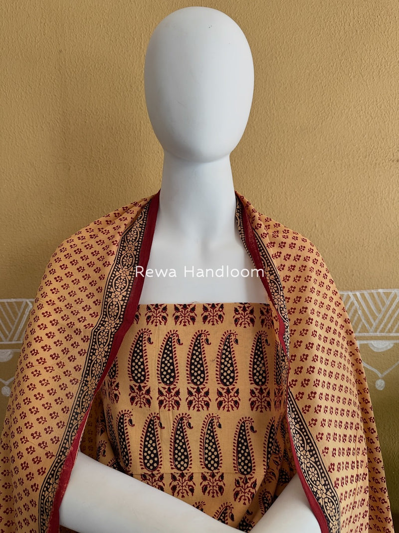 Peach-Maroon Bagh Print Cotton Suit BGCSJ05
