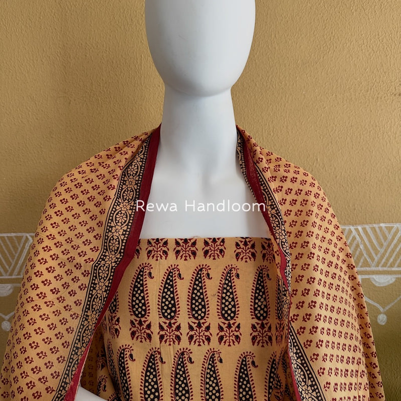 Peach-Maroon Bagh Print Cotton Suit BGCSJ05
