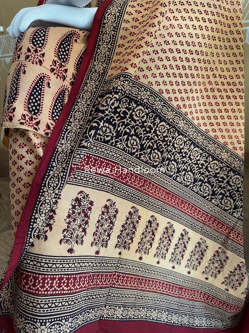 Peach-Maroon Bagh Print Cotton Suit BGCSJ05