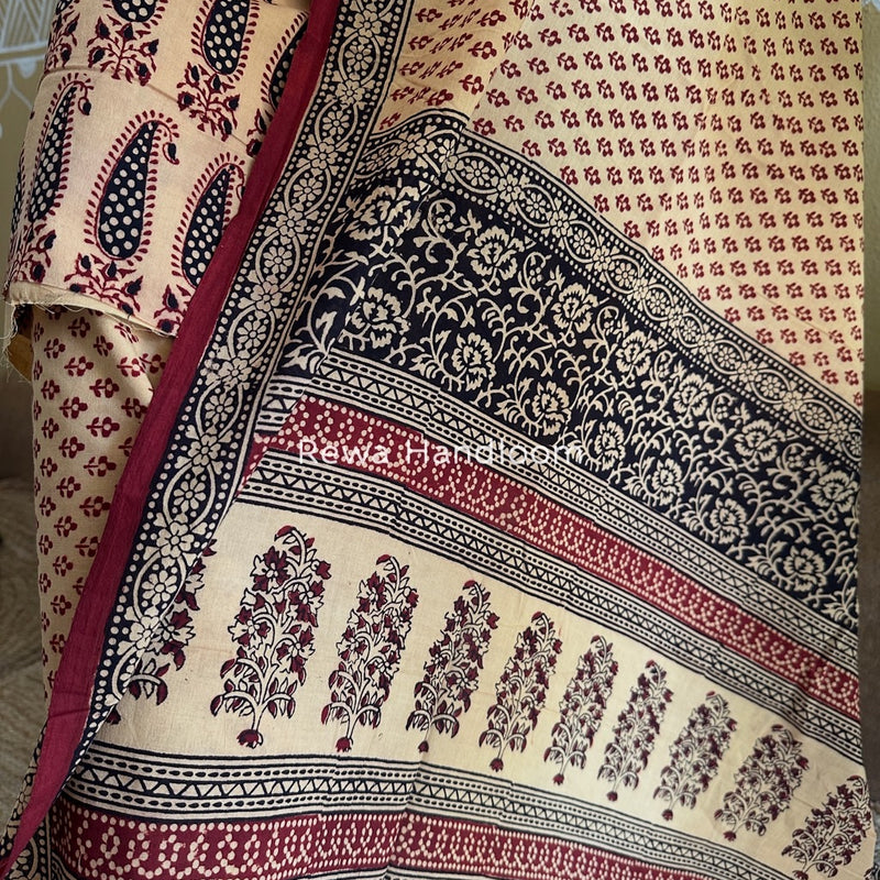 Peach-Maroon Bagh Print Cotton Suit BGCSJ05