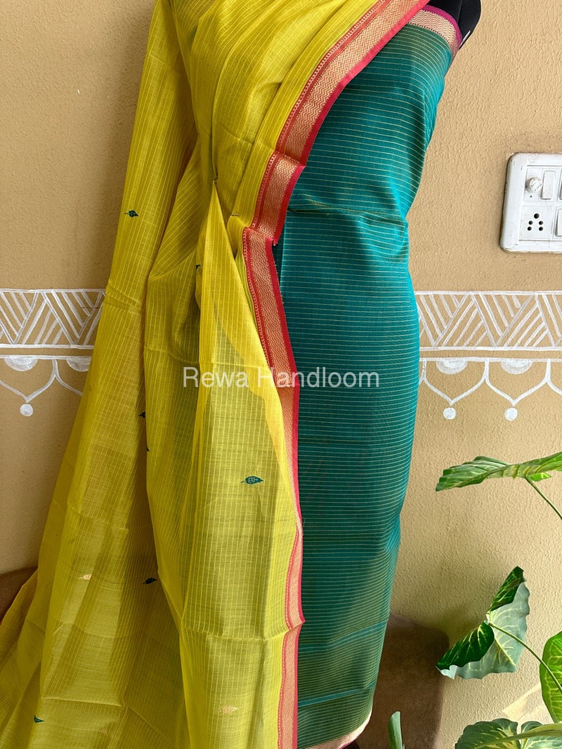Maheshwari Aqua Green-Yellow Motifs Top-Dupatta Set PST029