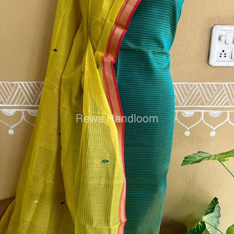 Maheshwari Aqua Green-Yellow Motifs Top-Dupatta Set PST029