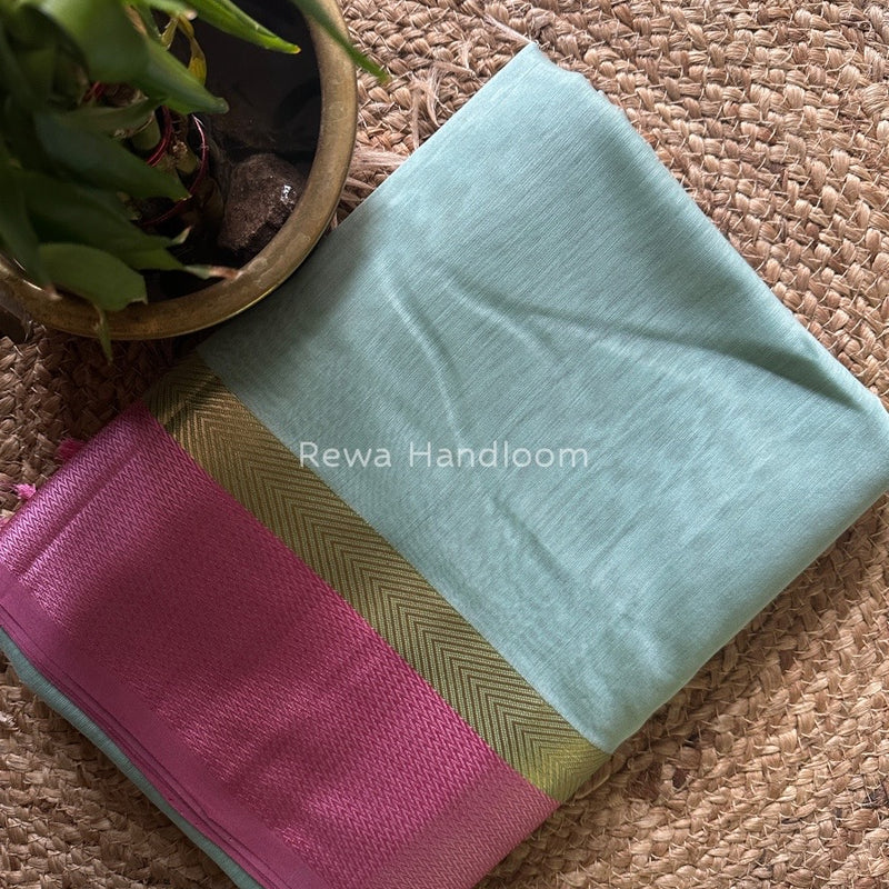 Light Mint Green Ganga Jamuna Maheshwari Saree GJ0126