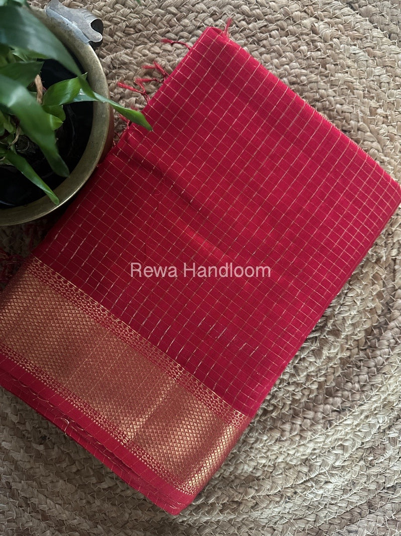 Maheshwari Red Zari Checks Saree ZCHX273
