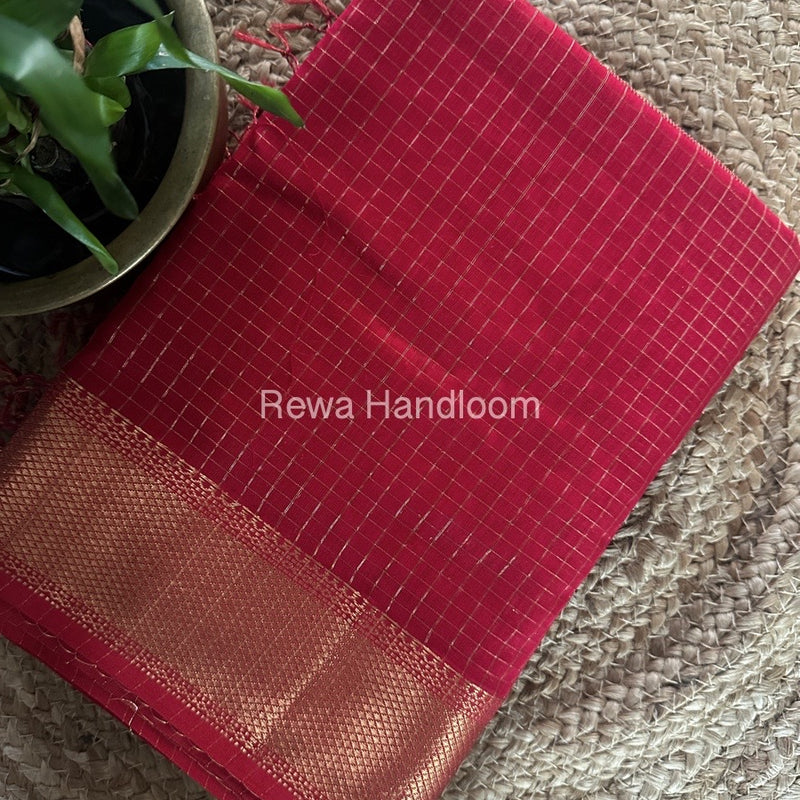 Maheshwari Red Zari Checks Saree ZCHX273