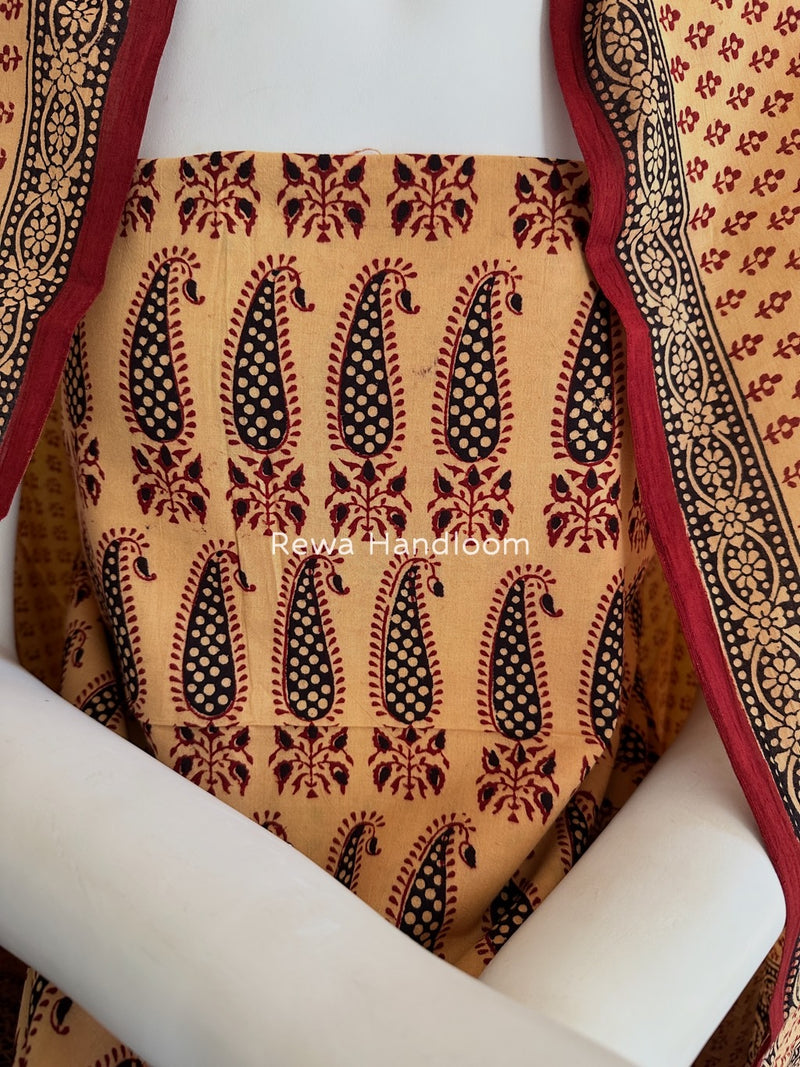Peach-Maroon Bagh Print Cotton Suit BGCSJ05