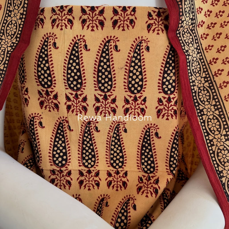Peach-Maroon Bagh Print Cotton Suit BGCSJ05