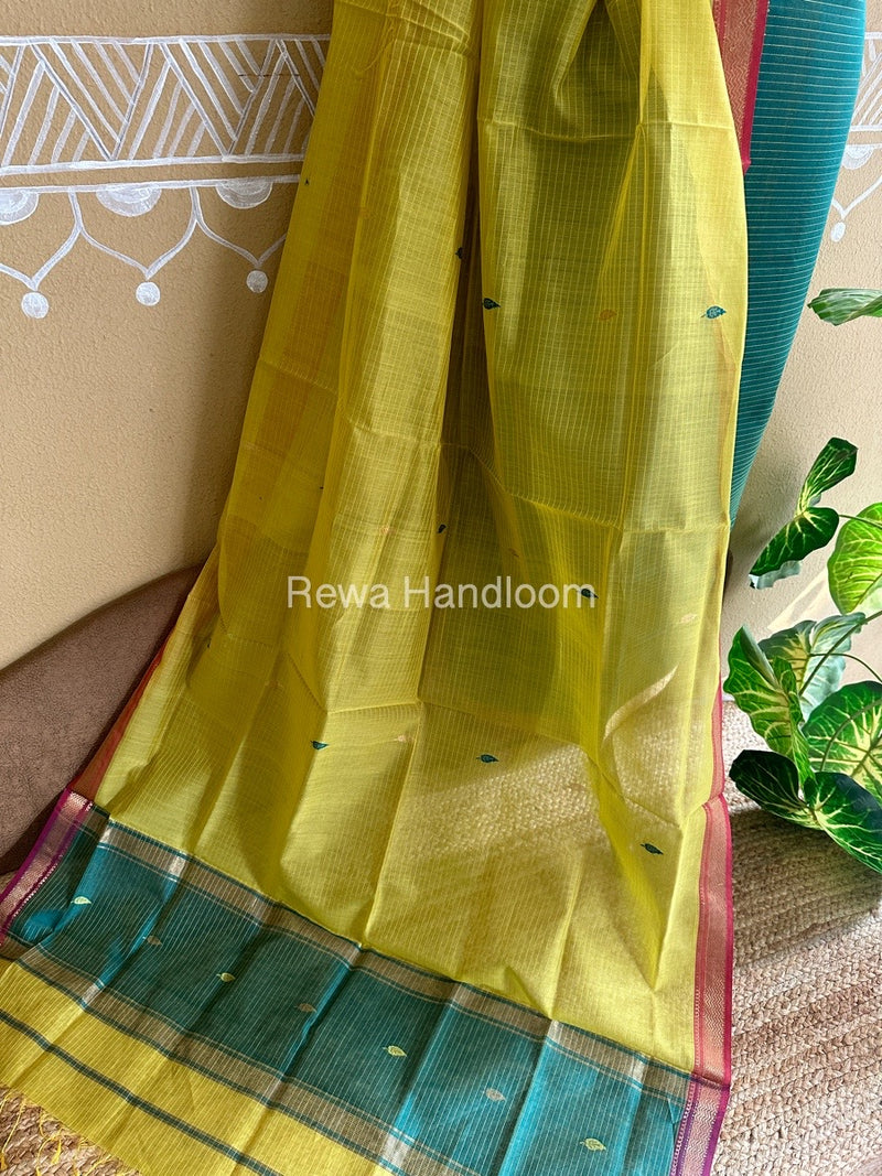 Maheshwari Aqua Green-Yellow Motifs Top-Dupatta Set PST029